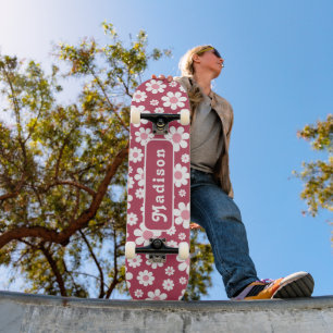Retro Blommigt Namn Rosa Mini Skateboard Bräda 18,5 Cm