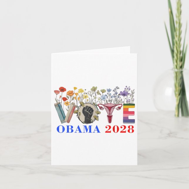 Retro Blommigt Obama 2028 Kort (Framsida)
