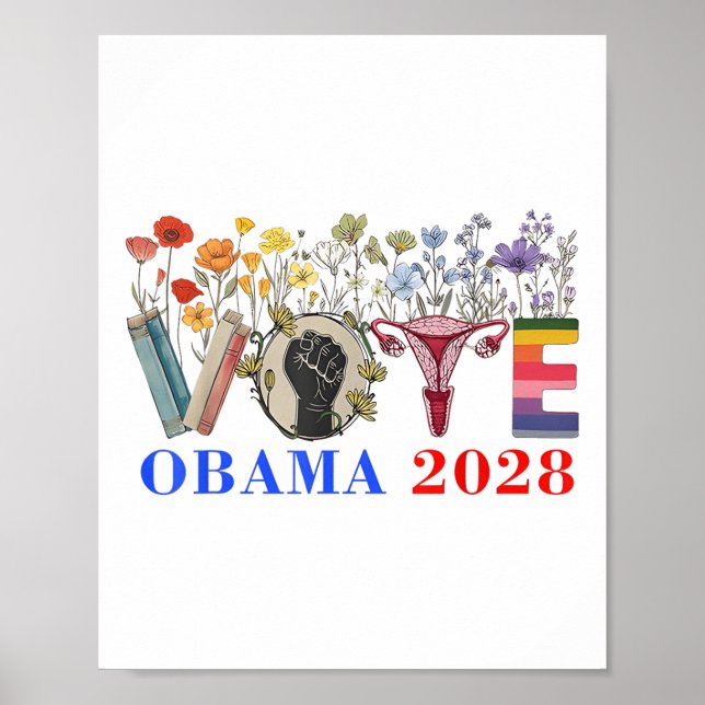 Retro Blommigt Obama 2028 Poster (Framsidan)