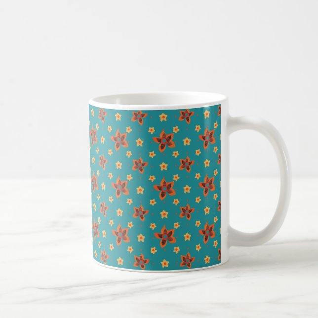 Retro Blommigt och Polka dots på Teal Coffee Mugg (Höger)