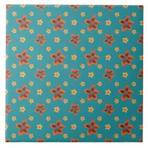 Retro Blommigt och Polka dots, teal Ceramic Tile Kakelplatta