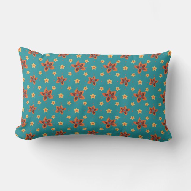 Retro Blommigt och polkas på Teal Lumbar Pillow Lumbarkudde (Framsida)