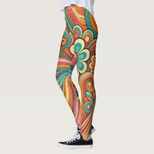 Retro Blommigt och wirl Kvinnor Leggings