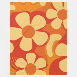 Retro Blommigt Orange och Gult Mönster Fleecefilt