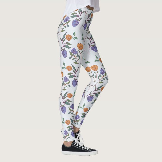 Retro-Blommigt över hela Mönster Leggings (Höger)