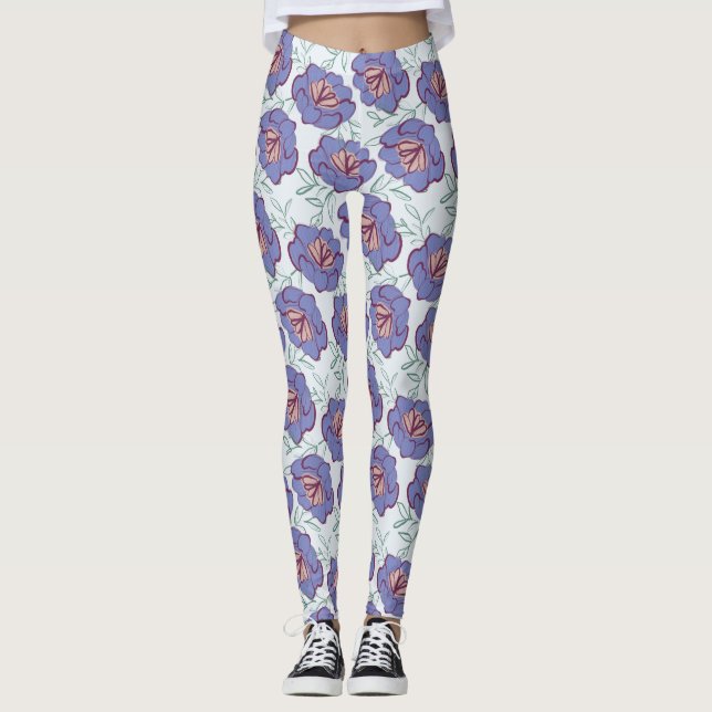 Retro-Blommigt över hela Mönster Leggings (Framsida)