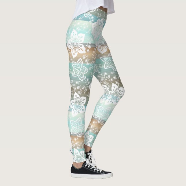 Retro-Blommigt på Funky Chic Coola Rand Mönster Leggings (Höger)