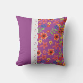 Retro Blommigt på Magenta, Faux Snöre Pillow Cushi Kudde