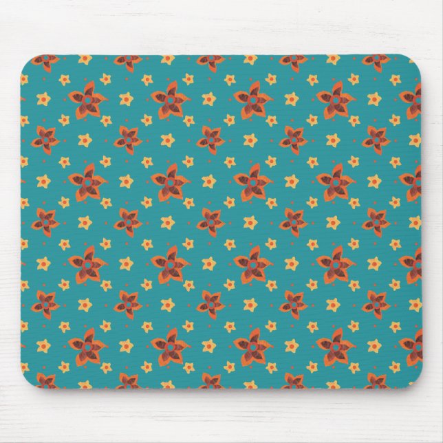 Retro Blommigt, Polka dots på Teal Glass Mousepad Musmatta (Framsidan)
