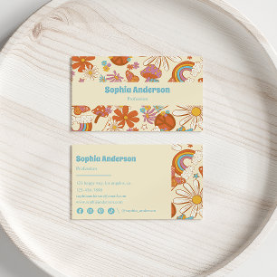Retro Blommigt Rainbow - Boho 70 s Stil Visitkort