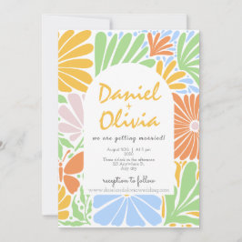 Retro Blommigt Ram Colorful Bröllop Inbjudningar