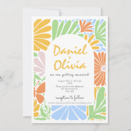 Retro Blommigt Ram Colorful Bröllop Inbjudningar