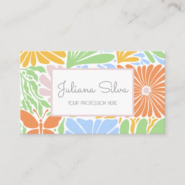 Retro Blommigt Ram färgstark Visitkort (Framsida)