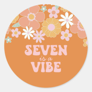 Retro Blommigt Seven är en Vibe 7:e-födelsedag Runt Klistermärke