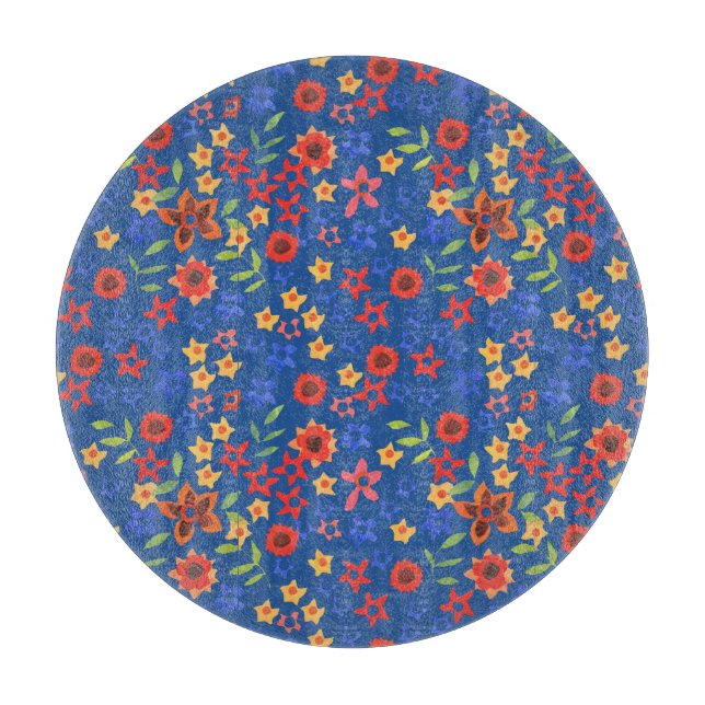 Retro-Blommigt Skriv ut på det blå glasets skärnin (Framsidan)