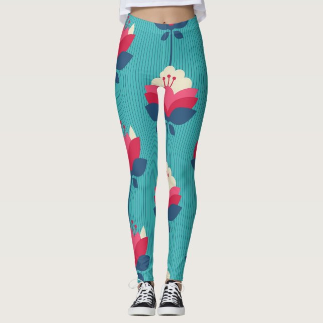 Retro blommigt sömlös mönster. leggings (Framsida)