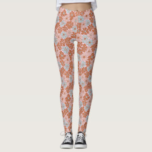 Retro Blommigt Sömlös Mönster Leggings
