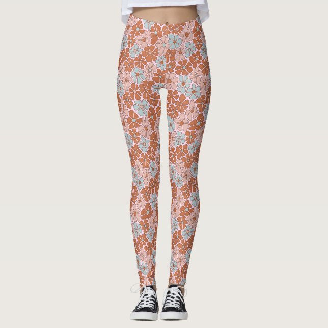 Retro Blommigt Sömlös Mönster Leggings (Framsida)