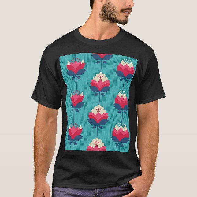 Retro blommigt sömlös mönster. t shirt (Framsida)