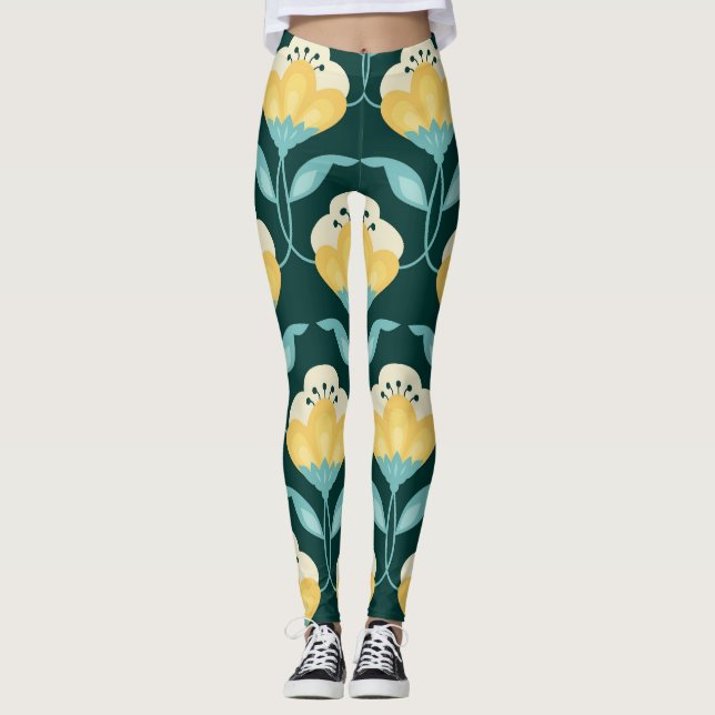 Retro Blommigt Sömlös Vintage Mönster Leggings (Framsida)