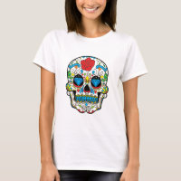 Retro Blommigt Sugar Skull Röd ros