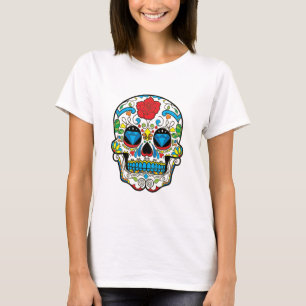Retro Blommigt Sugar Skull Röd ros T Shirt
