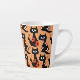 Retro Blommigt Svarta katter (Orange) Latte Mugg