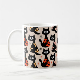 Retro Blommigt Svarta katter (Soft Beige) Kaffemugg