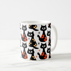 Retro Blommigt Svarta katter (vit) Kaffemugg