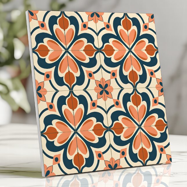 Retro Blommigt Terracotta och Teal Kakelplatta (Skapare uppladdad)