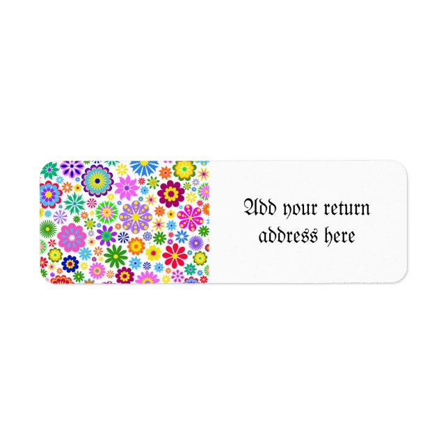 retro,blommigt,trendig,lycklig,färgstark,giftig,ro returadress etikett (Framsidan)