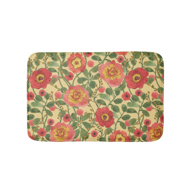 Retro Blommigt Vattenfärg: Timless Elegance Badrumsmatta (Framsidan)