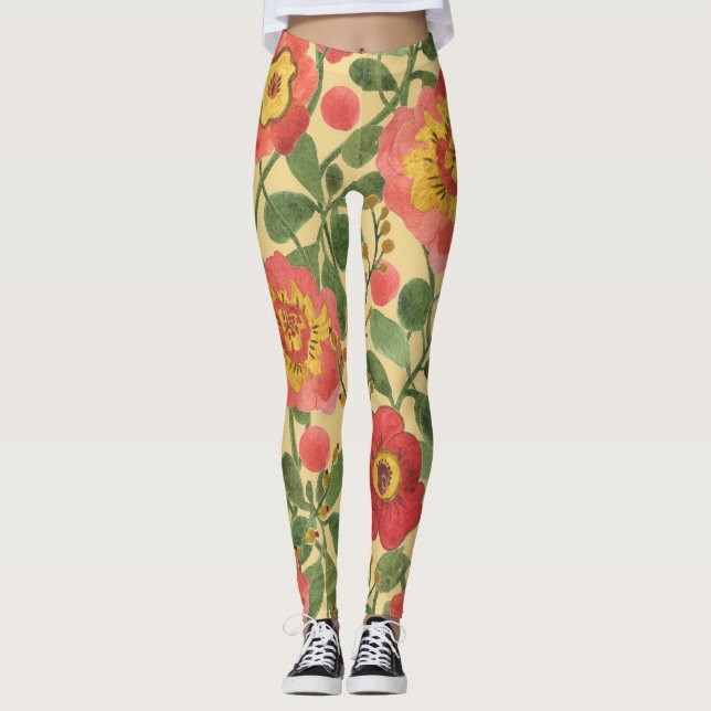 Retro Blommigt Vattenfärg: Timless Elegance Leggings (Framsida)