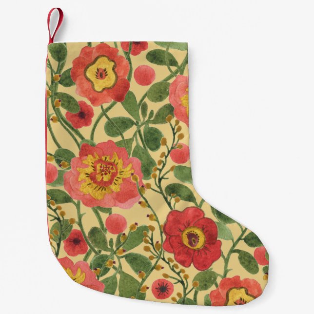 Retro Blommigt Vattenfärg: Timless Elegance Liten Julstrumpa (Framsidan)