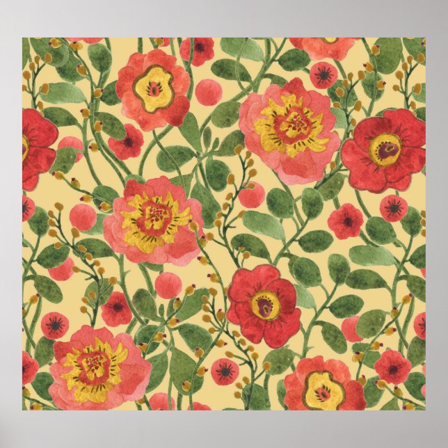 Retro Blommigt Vattenfärg: Timless Elegance Poster (Framsidan)