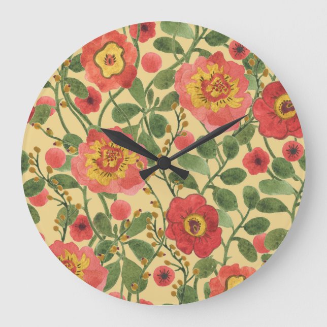 Retro Blommigt Vattenfärg: Timless Elegance Stor Klocka (Framsida)