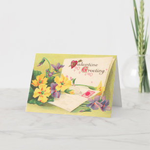 Retro Blommigt Victorian Valentine Day Card Helgkort