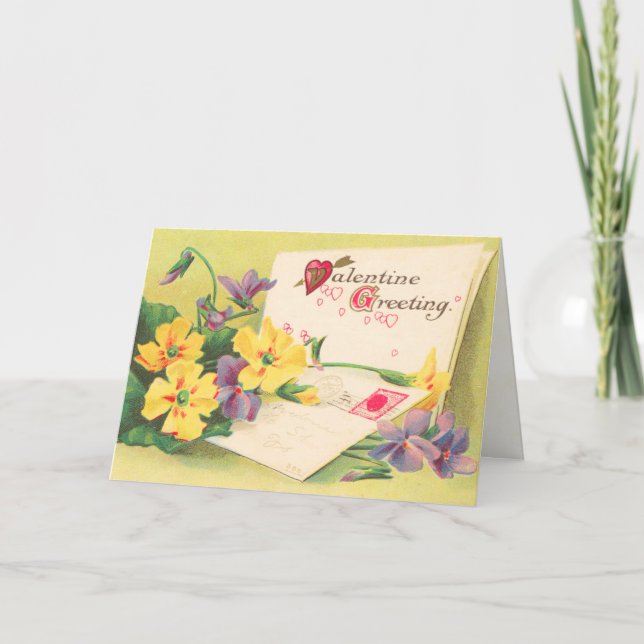 Retro Blommigt Victorian Valentine Day Card Helgkort (Framsida)