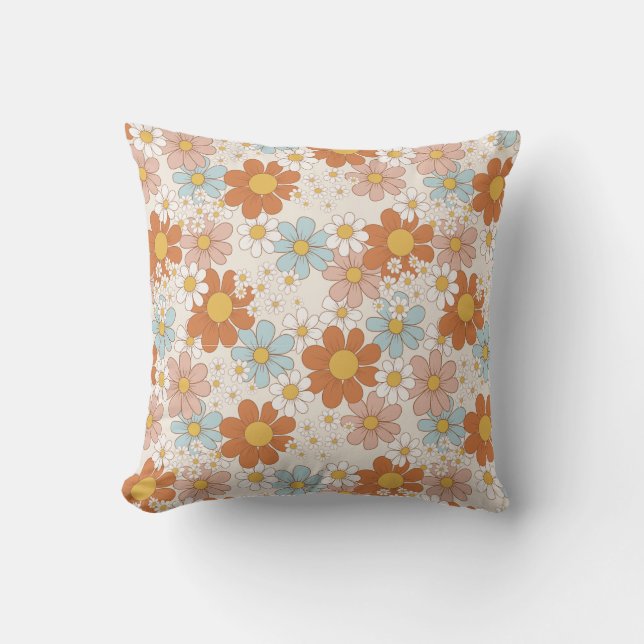 Retro Blommigt Vintage Aesthetic Daisy 70's Design Kudde (Framsida)