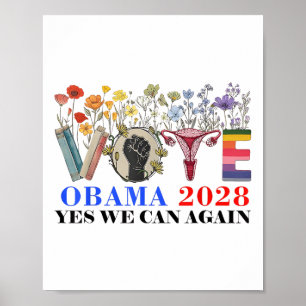 Retro Blommigt Vote Obama 2028 Ja, vi kan _1 igen Poster
