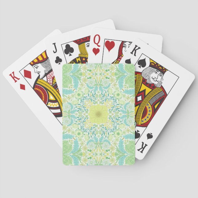Retro-blommigtar i grönt och gult casinokort (Baksidan)