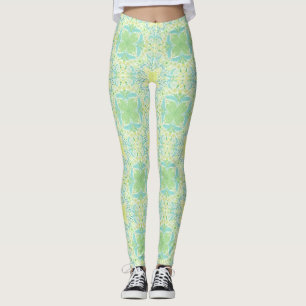 Retro-blommigtar i grönt och gult leggings