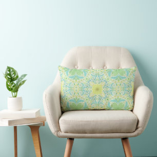 Retro-blommigtar i grönt och gult lumbarkudde