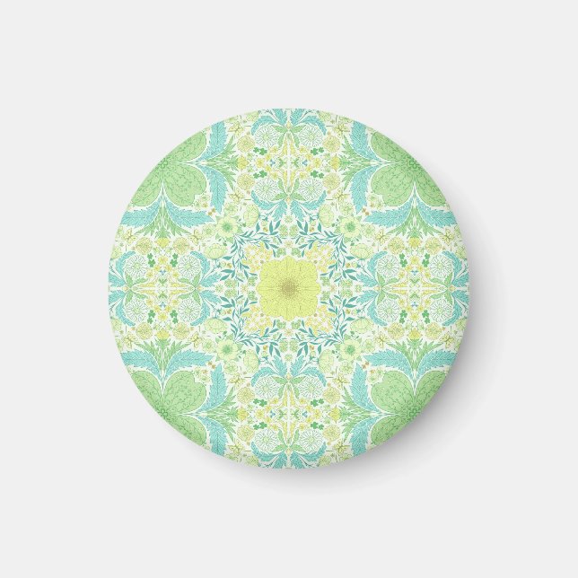 Retro-blommigtar i grönt och gult magnet (Framsidan)