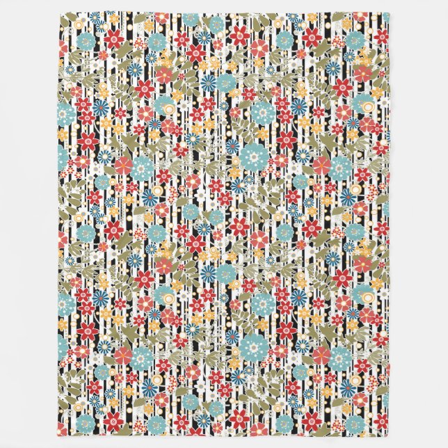 Retro, blommigtens återcirkel fleecefilt (Framsidan)