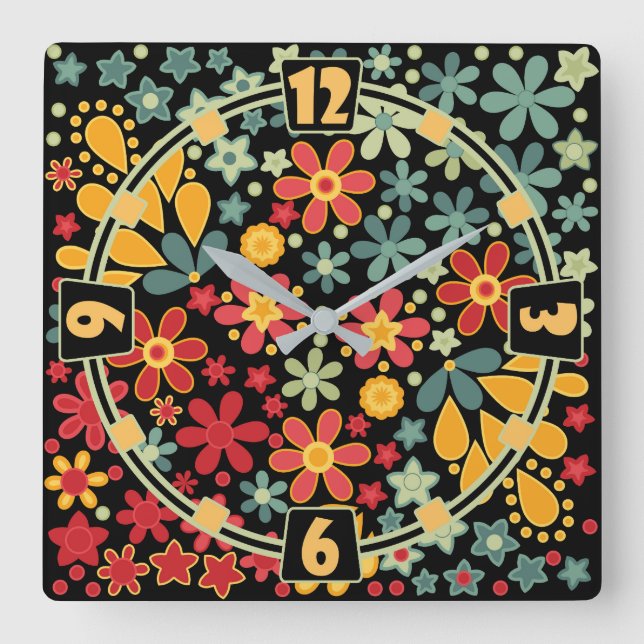 Retro

. Blommigtens motiv 2 Fyrkantig Klocka (Framsida)