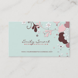 Retro-Blommigtens utformning Blått och Rosa Visitkort