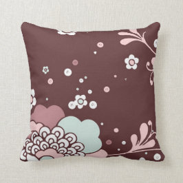 Retro-Blommigtens utformning Brunt, blå och Rosa d Kudde