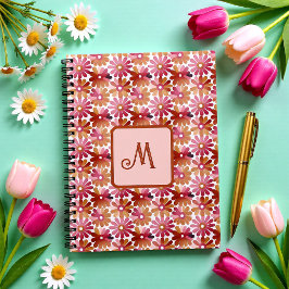 Retro blommonogram – Rosa & Bruna Blommor Anteckningsbok
