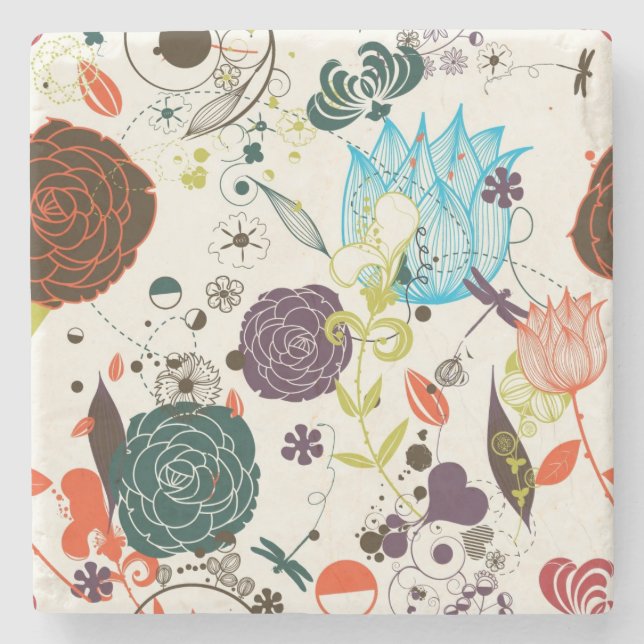 Retro blommönster 2 stenunderlägg (Framsidan)